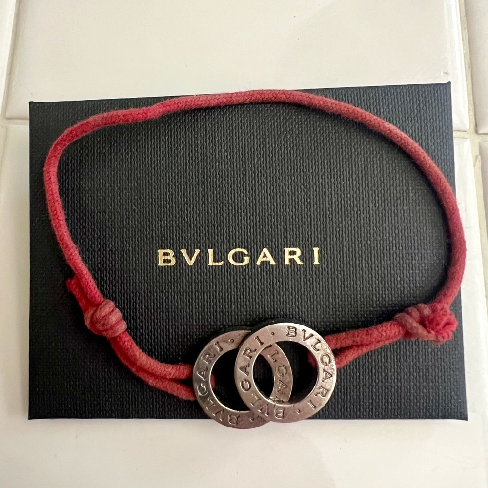 BVLGARI Sterling Silver Fortuna Bracelet + NIB Extra OEM Red Cord 100% Authentic